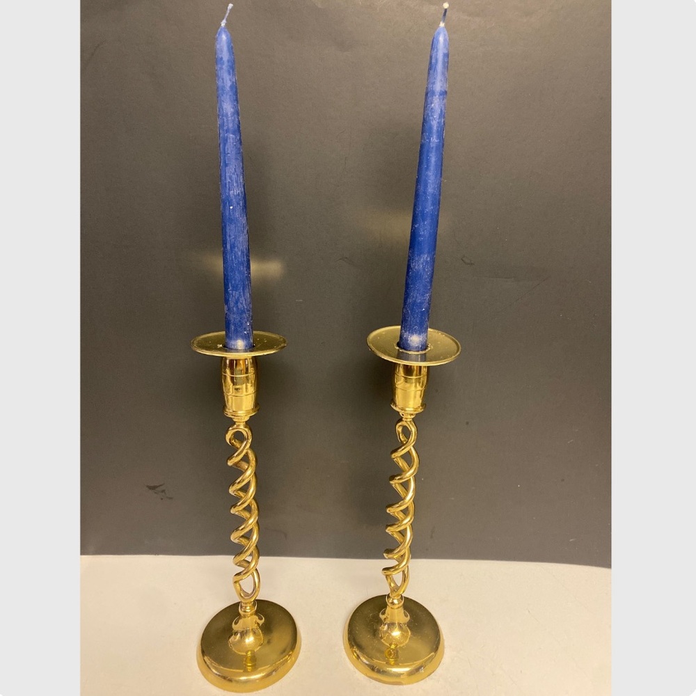 Open Twist Brass Candlesticks Set of Two Candleholders Decor